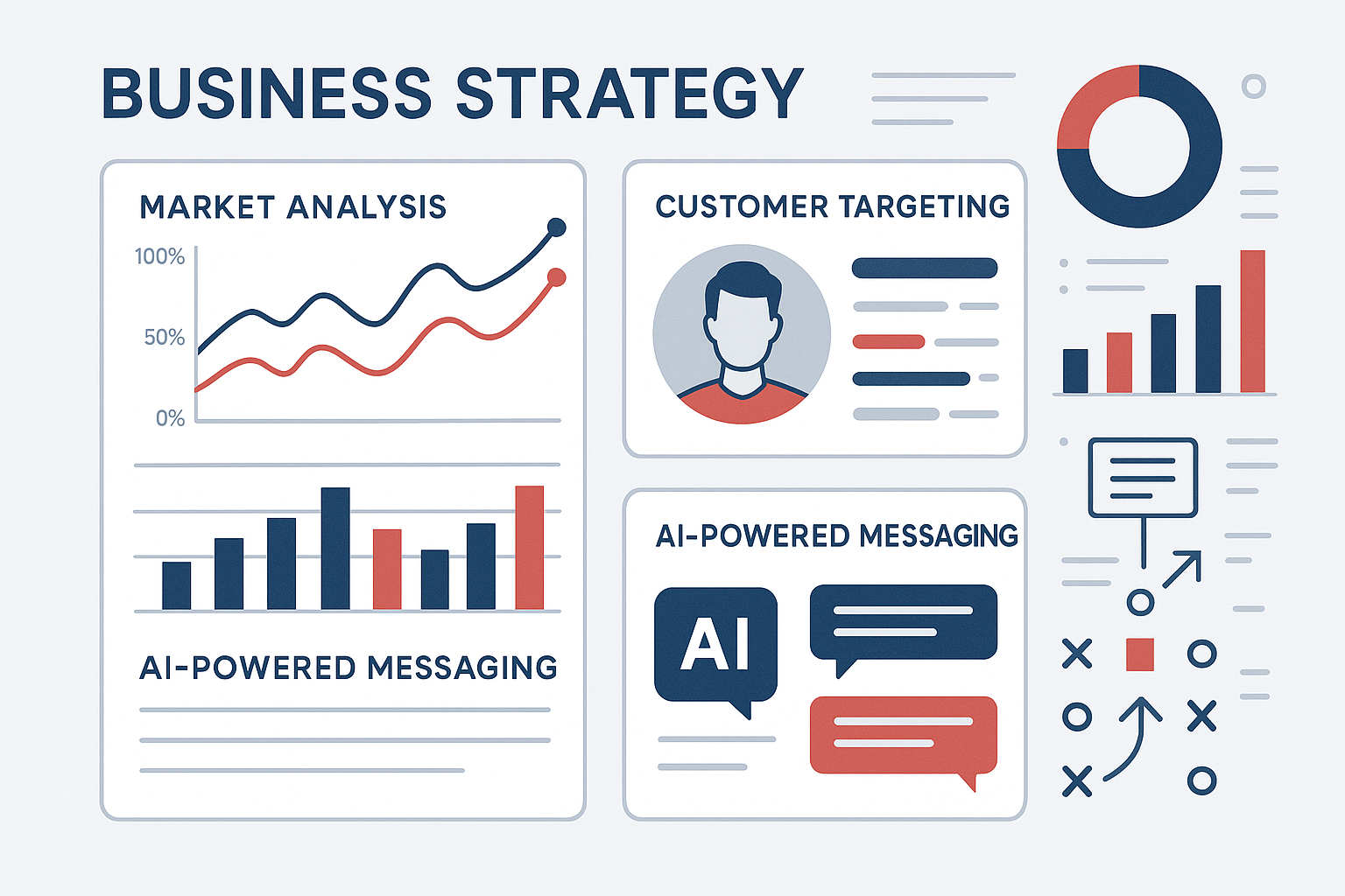 Go-to-Market Strategy visualization showing market analysis, customer targeting, and AI-powered messaging optimization